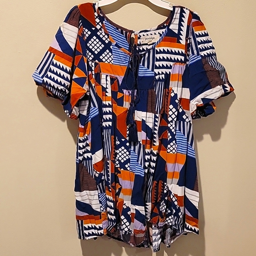 ❤️ NWOT! ANTHROPOLOGIE PORRIDGE VENTURA ABSTRACT BLUE ORANGE WHITE TOP, SMALL - Picture 5 of 11